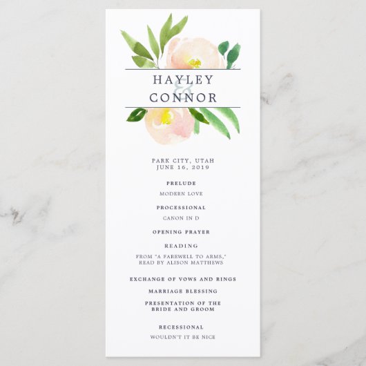 Spring Blush Wedding Ceremony Programma Programmakaart (Voorkant)