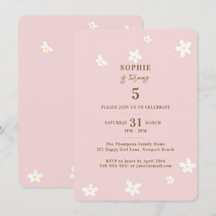 Spring Blush White Daisies Girl Birthday Party Kaart