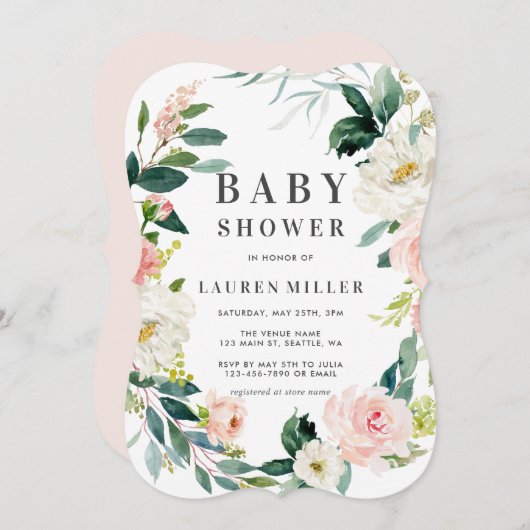 Spring Blush Wreath Baby shower Invitation Kaart (Voorkant / Achterkant)