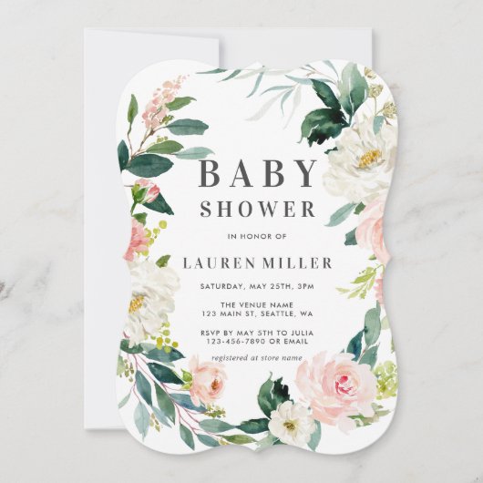 Spring Blush Wreath Baby shower Invitation Kaart (Voorkant)