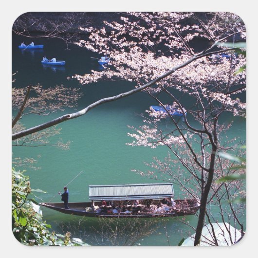 Spring Boating in Arashiyama Vierkante Sticker (Voorkant)