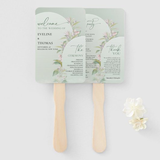 Spring boho arch greenery blush floral hand fan handwaaier (Voorkant en achterkant)