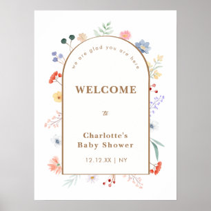 Spring Boho Arch Wildflower Baby shower Welkom Poster