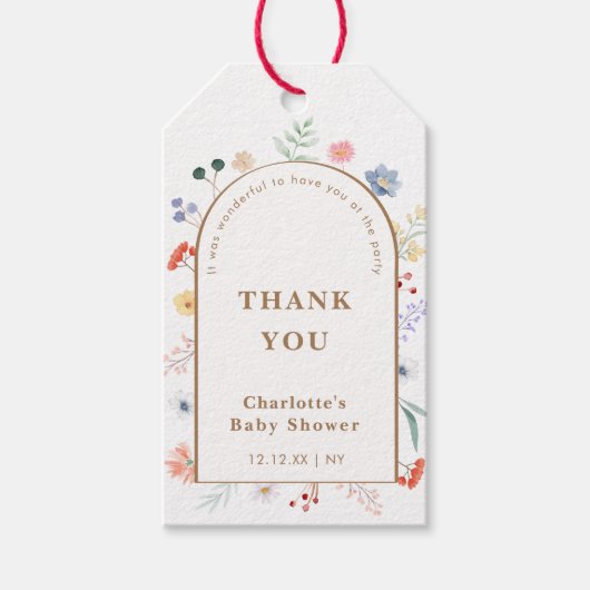 Spring Boho Arch Wildflower Bloemen Baby shower Cadeaulabel (Voorkant)