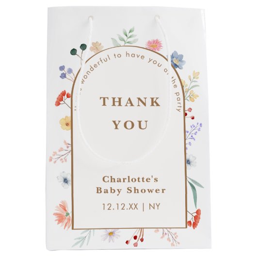 Spring Boho Arch Wildflower Bloemen Baby shower Medium Cadeauzakje (Voorkant)