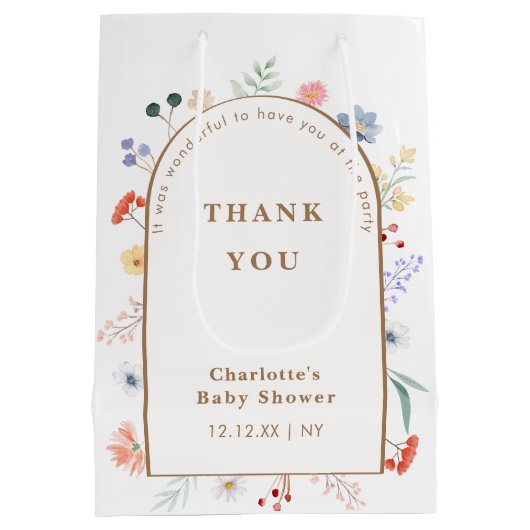 Spring Boho Arch Wildflower Bloemen Baby shower Medium Cadeauzakje (Achterkant)