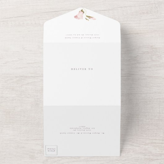 Spring Boho Big Bold Wildflower Geformmed Wedding All In One Uitnodiging (Buitenkant)