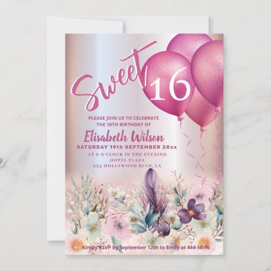 Spring Boho bloemen Girly ballon glitterij Kaart (Voorkant)