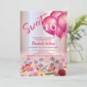 Spring Boho bloemen Girly ballon glitterij Kaart (Staand voorkant)