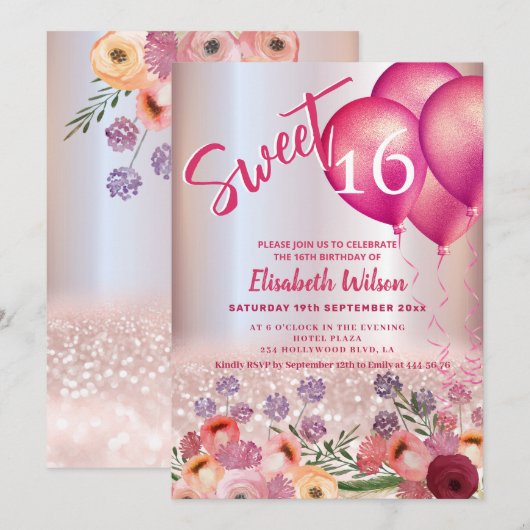 Spring Boho bloemen Girly ballon glitterij Kaart (Voorkant / Achterkant)