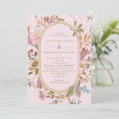 Spring Boho Blush & Gold Wildflower Lijst Wedding Kaart (Staand voorkant)