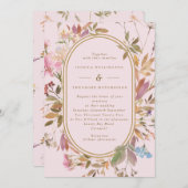 Spring Boho Blush & Gold Wildflower Lijst Wedding Kaart (Voorkant / Achterkant)