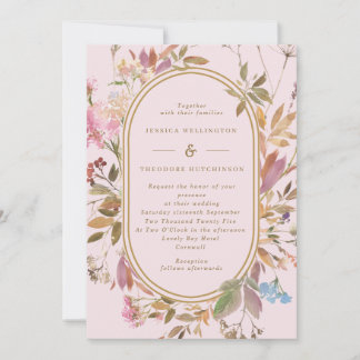 Spring Boho Blush & Gold Wildflower Lijst Wedding Kaart