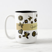 Spring Boho Bohemian Floral Gold Butterfly  Tweekleurige Koffiemok (Links)