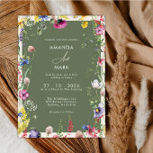 Spring Boho Chic Colorful Wildflower Wedding Kaart