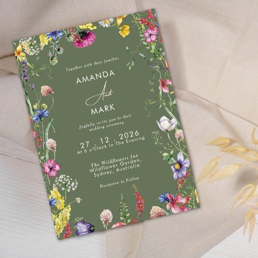 Spring Boho Chic Colorful Wildflower Wedding  Kaart
