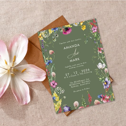 Spring Boho Chic Colorful Wildflower Wedding  Kaart