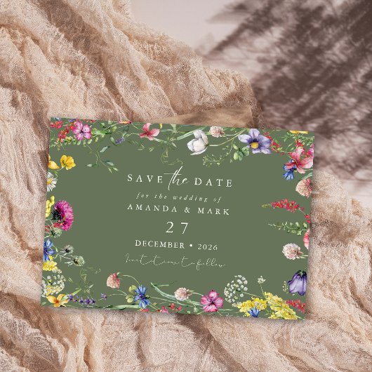 Spring Boho Chic Colorful Wildflower Wedding  Kaart