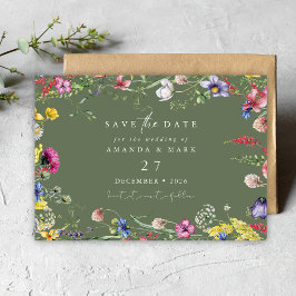 Spring Boho Chic Colorful Wildflower Wedding  Kaart