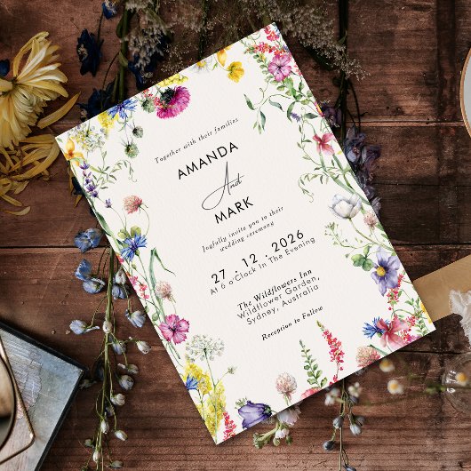 Spring Boho Chic Kleurrijke Wildflower Wedding Kaart