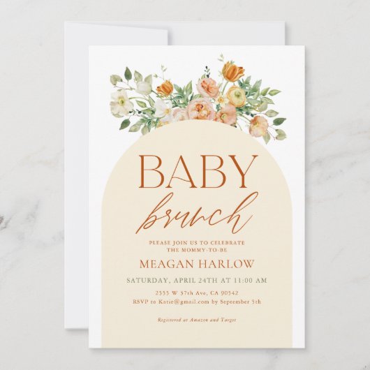 Spring Boho Floral Girl Baby Brunch Kaart (Voorkant)