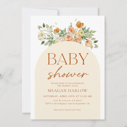 Spring Boho Floral Girl Baby shower Kaart (Voorkant)