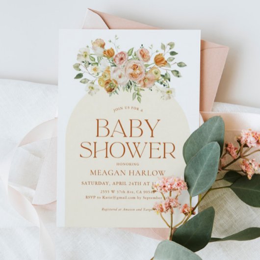 Spring Boho Flowers Girl Baby shower Kaart