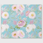 Spring Boho Hand getekende floralen op blauwgroen Cadeaupapier (Vlak)