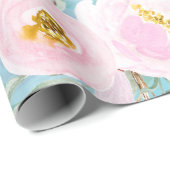 Spring Boho Hand getekende floralen op blauwgroen Cadeaupapier (Rol Hoek)