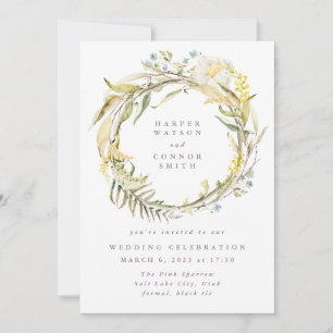 Spring Boho Micro Wildflower Pampas Wreath Wedding Kaart
