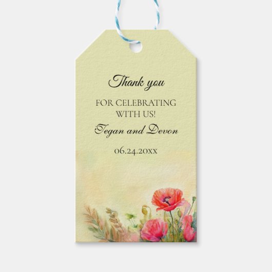 Spring Boho Waterverf Poppies Wedding Cadeaulabel (Voorkant)