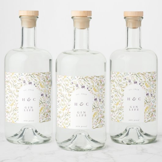 Spring Boho Wildflower Pampas Gin Likeurfles Etiket (Flessen)