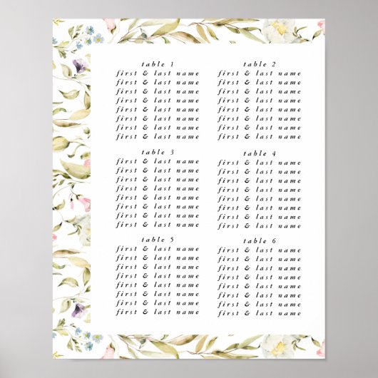 Spring Boho Wildflower Pampas Table Seating Chart Poster (Voorkant)
