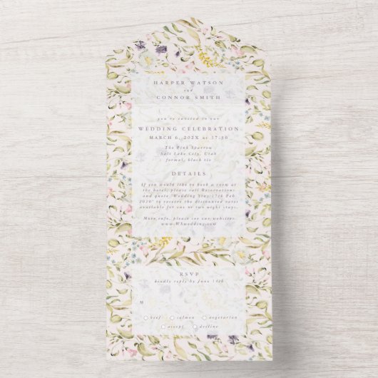 Spring Boho Wildflower Pampas Wedding All In One Uitnodiging (Binnen)