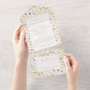 Spring Boho Wildflower Pampas Wedding All In One Uitnodiging