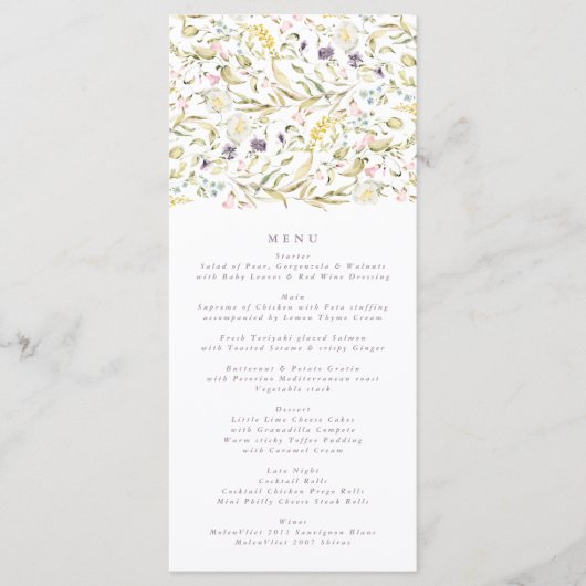 Spring Boho Wildflower Pampas Wedding Menu (Voorkant)