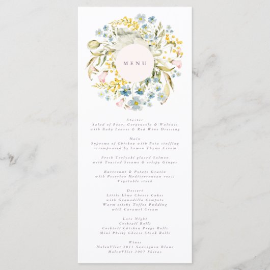 Spring Boho Wildflower Pampas Wedding Menu (Voorkant)