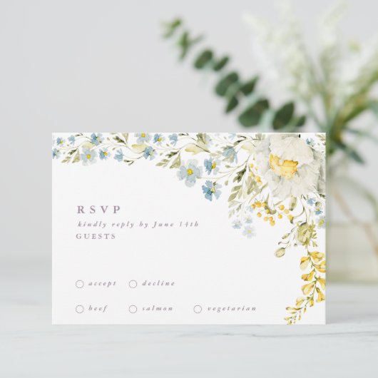 Spring Boho Wildflower Pampas Wedding RSVP Kaartje (Staand voorkant)