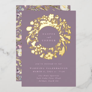 Spring Boho Wildflower Pampas Wreath Wedding Folie Uitnodiging
