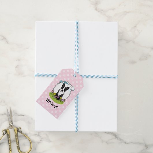 Spring Boston Terrier (zwarte hond) Cadeaulabel (Met Touw)