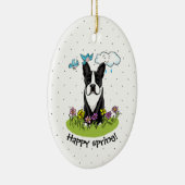 Spring Boston Terrier (zwarte hond) Keramisch Ornament (Rechts)