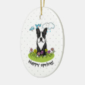 Spring Boston Terrier (zwarte hond) Keramisch Ornament (Links)