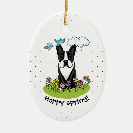 Spring Boston Terrier (zwarte hond) Keramisch Ornament (Voorkant)