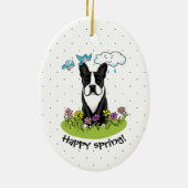 Spring Boston Terrier (zwarte hond) Keramisch Ornament (Achterkant)