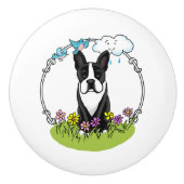 Spring Boston Terrier (zwarte hond) Keramische Knop (Voorkant)