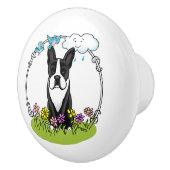 Spring Boston Terrier (zwarte hond) Keramische Knop (Rechts)
