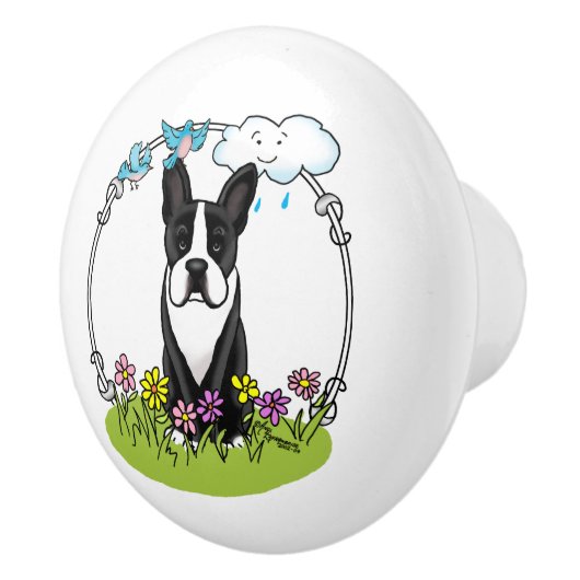 Spring Boston Terrier (zwarte hond) Keramische Knop (Rechts)