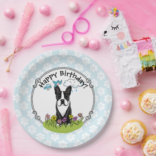 Spring Boston Terrier (zwarte hond) Papieren Bordje (Feest)