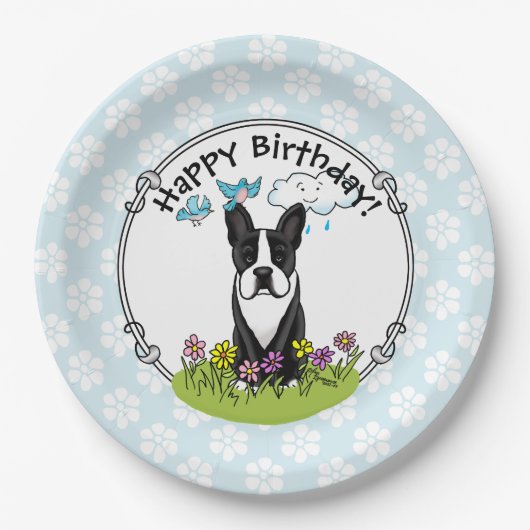 Spring Boston Terrier (zwarte hond) Papieren Bordje (Voorkant)