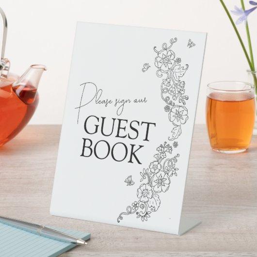 Spring botanische lijn art mono gastenboek reclamebord met voetstuk (Insitu)